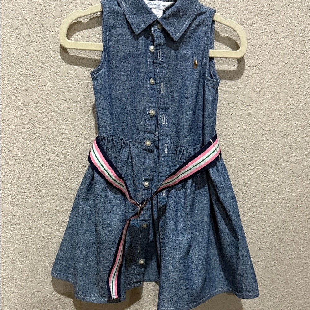 Ralph Lauren Denim Sleeveless Kids Dress with Belt